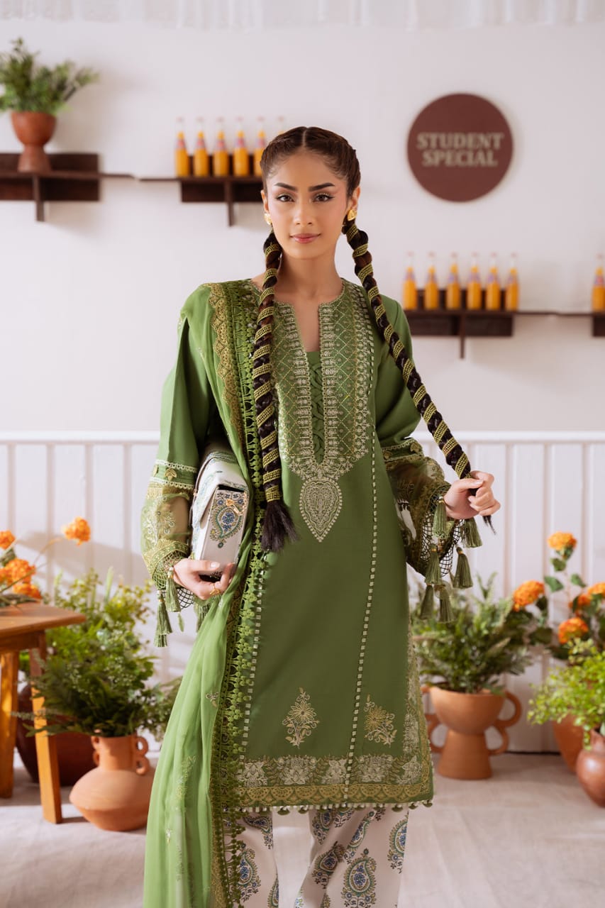 SR-CO514A Unstitched Embroidered Lawn Suit With Embroidered Cotton Net Dupatta