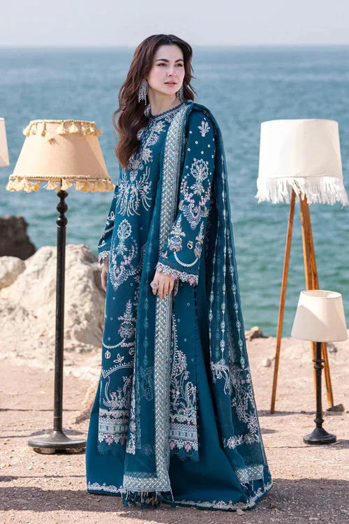 QALAMQAR-3PC LAWN HEAVY EMBROIDERED SHIRT WITH CHIFFON EMB DUPATTA AND EMB TROUSER-BIC-4518