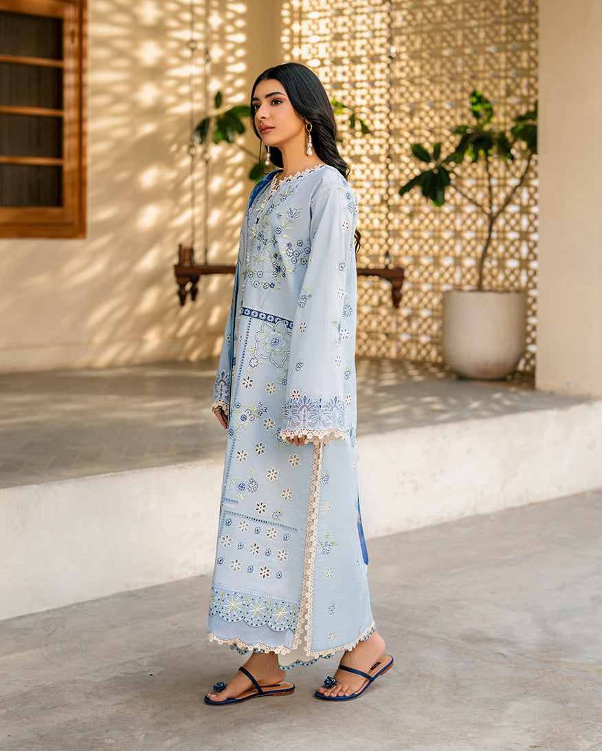 QALAMQAR-3PC LAWN EMBROIDERED SHIRT WITH CHIFFON PRINTED DUPATTA AND EMB TROUSER-BIC-4717