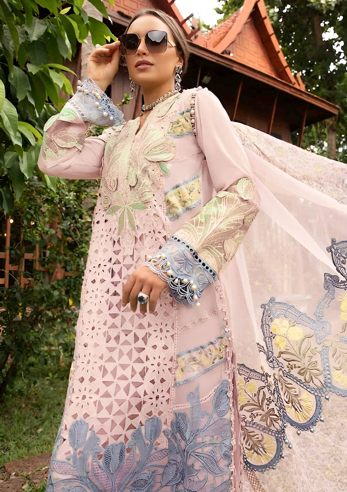 MARIA.B-3PC LAWN EMBROIDERED SHIRT WITH EMBROIDERED ORGANZA DAMAN CHIFFON PRINTED EMB DUPATTA AND EMB TROUSER-BIC-4711