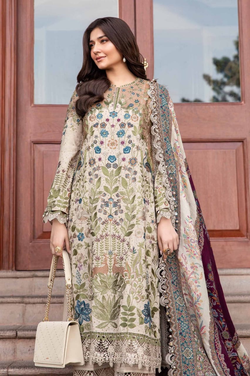 SR-MB555 Dhanak Embroidered Suit With Digital Printed Woolen Shawl
