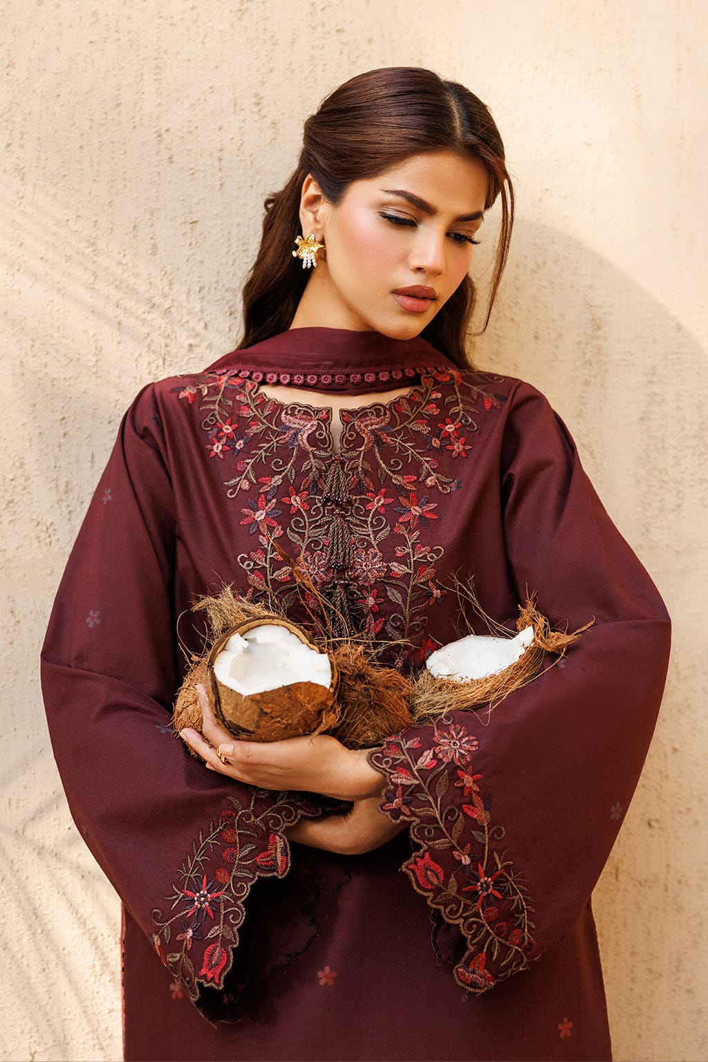 SR-IZ236 Neckline & Sleeves Embroidered Digital Printed Lawn Suit 3pc With Monar Digital Printed Dupatta