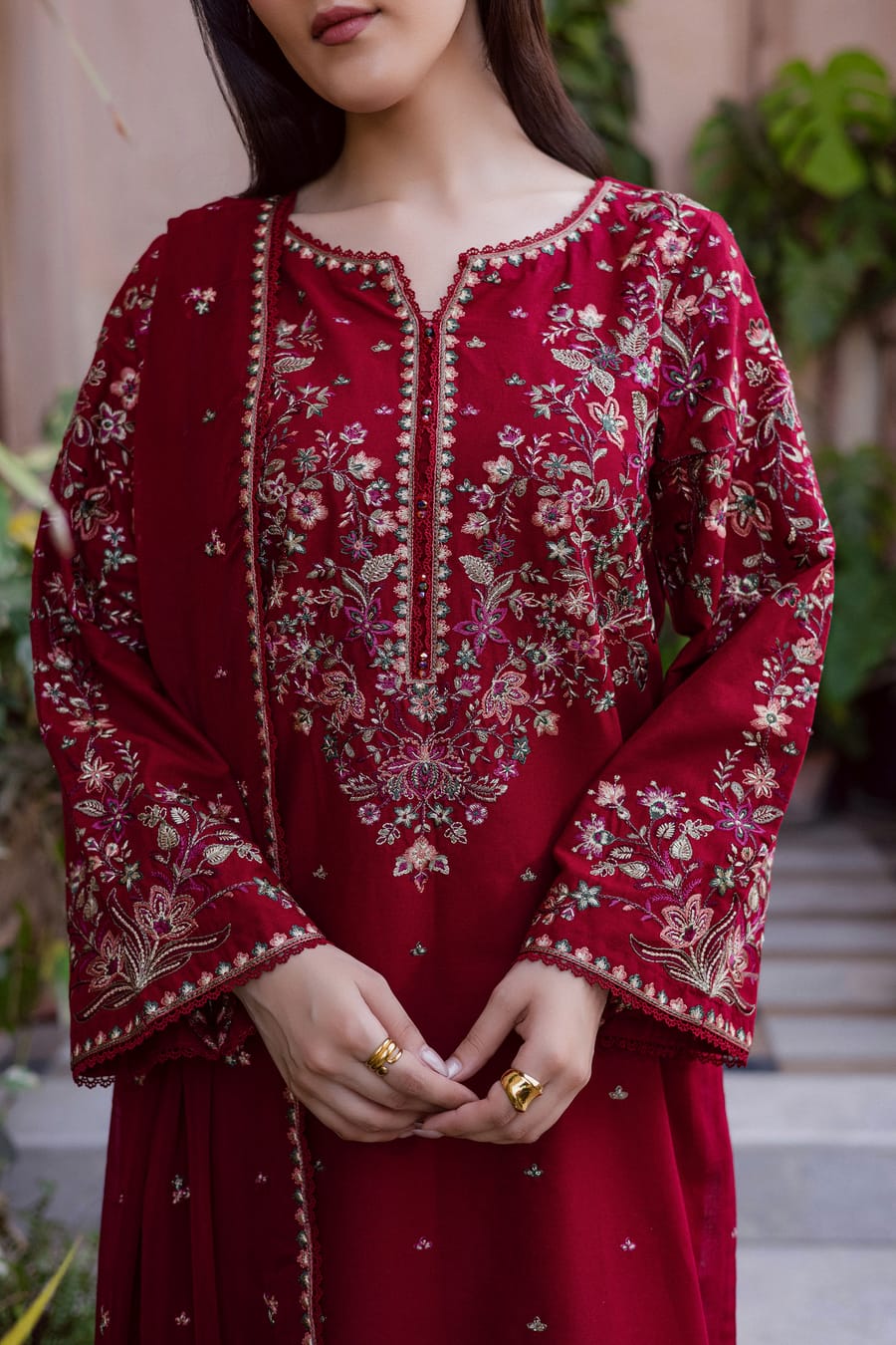 SR-2700 Unstitched Fully Embroidered Lawn Suit With Embroidered Bamber Chiffon Dupatta