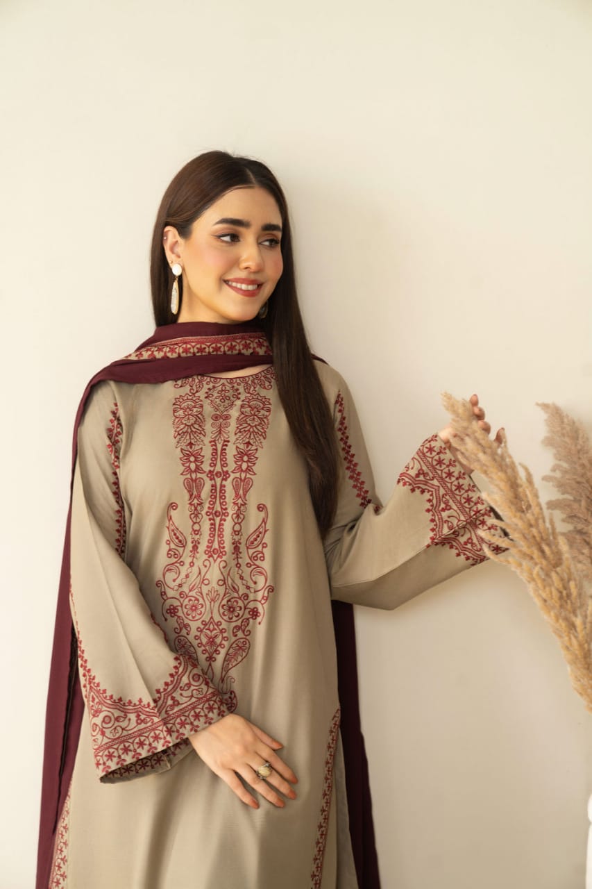 SR-KD910 Unstitched Embroidered Lawn Suit With Lawn Embroidered Dupatta & Embroidered Trouser