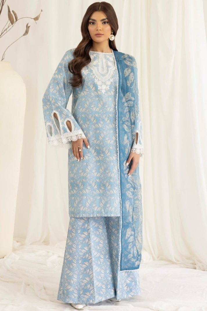 SR-MB442 Unstitched Digital Printed Lawn Suit 3pc With Digital Printed Voil Dupatta & Embroidered Patches