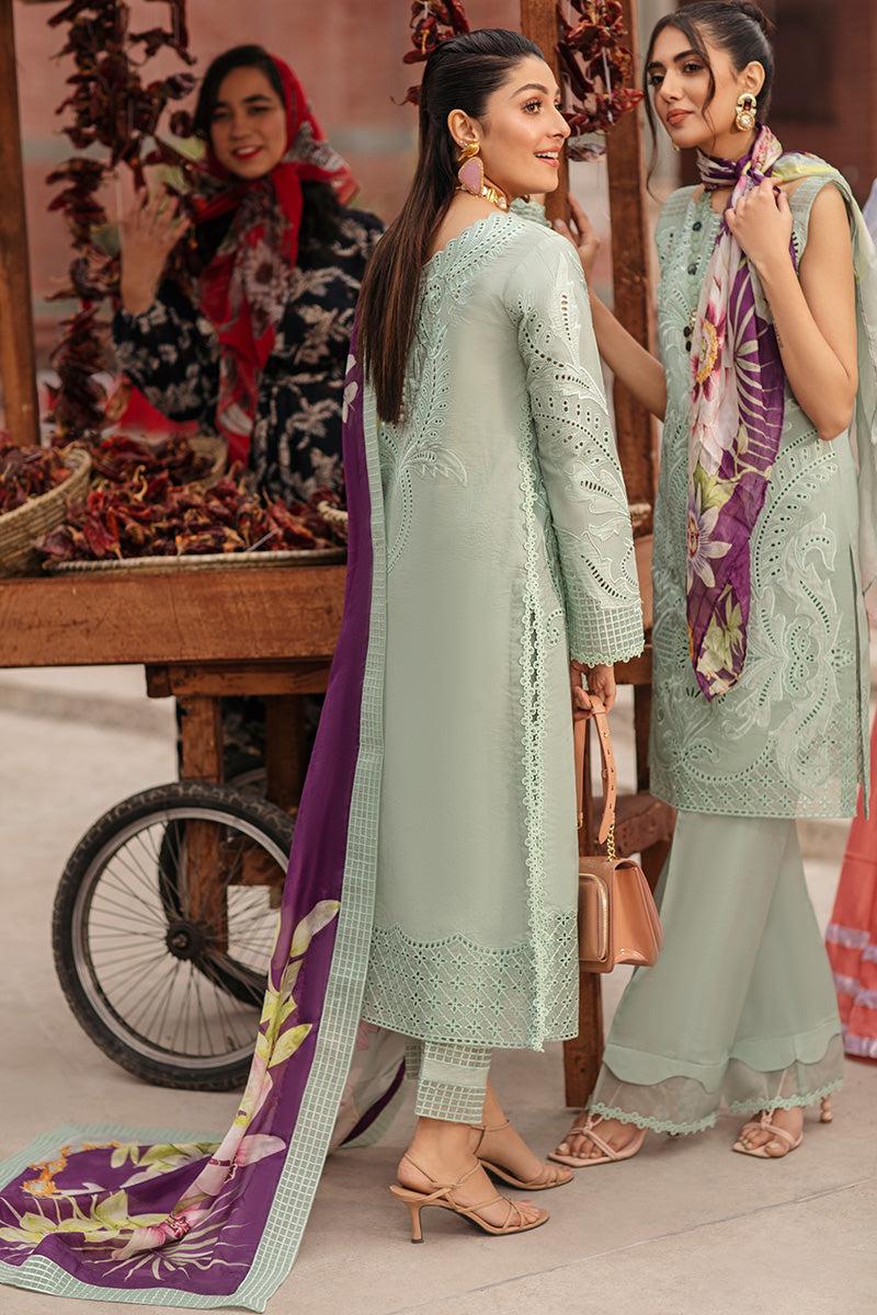 SR-MS42 Embroidered Chikenkari Unstitched Lawn 3pc Suit With Silk Printed Dupatta