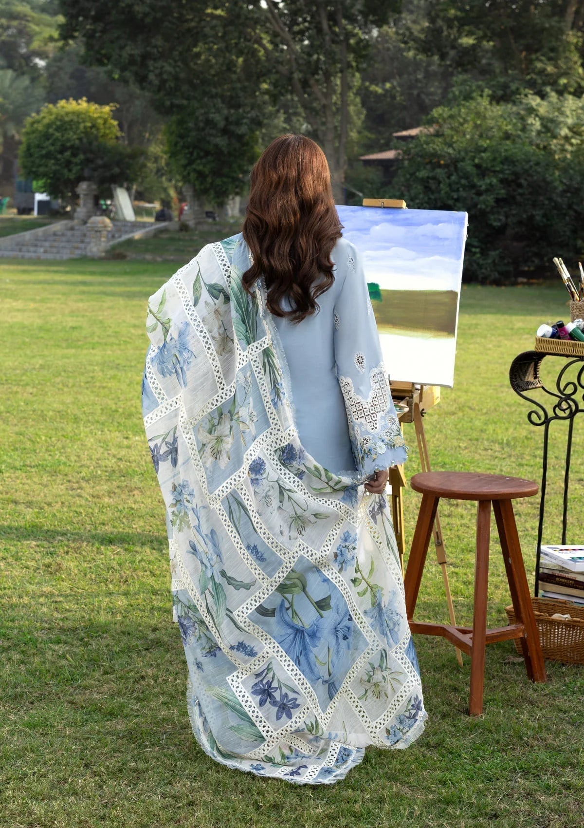 ELAF-3PC LAWN EMBROIDERED SHIRT WITH CHIFFON PRINTED DUPATTA AND TROUSER-BIC-4806