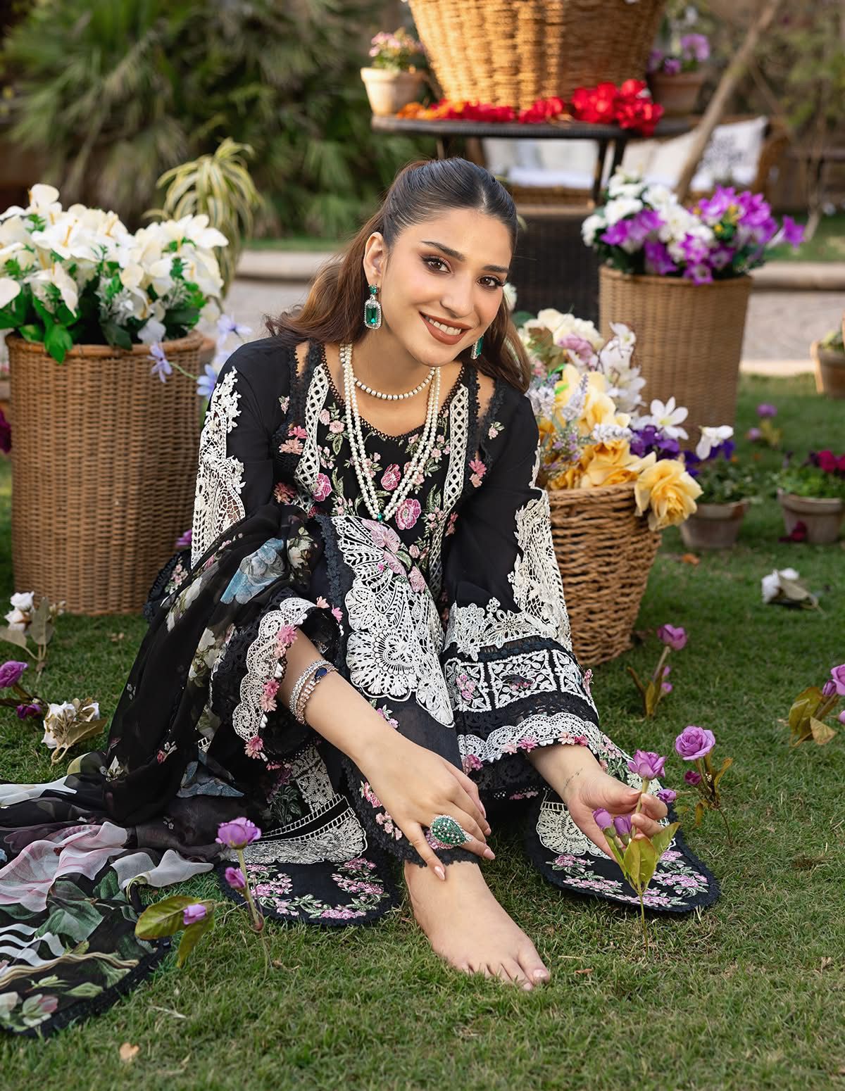 ELAF-3PC LAWN HEAVY EMBROIDERED SHIRT WITH CHIFFON PRINTED DUPATTA AND TROUSER-BIC-4723