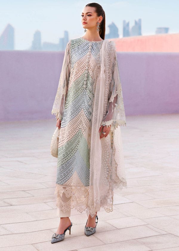 SR-MB2805B Lawn Unstitched Fully Embroidered 3pc Suit With Organza Digital Printed Dupatta With Embroided Four Side Laces
