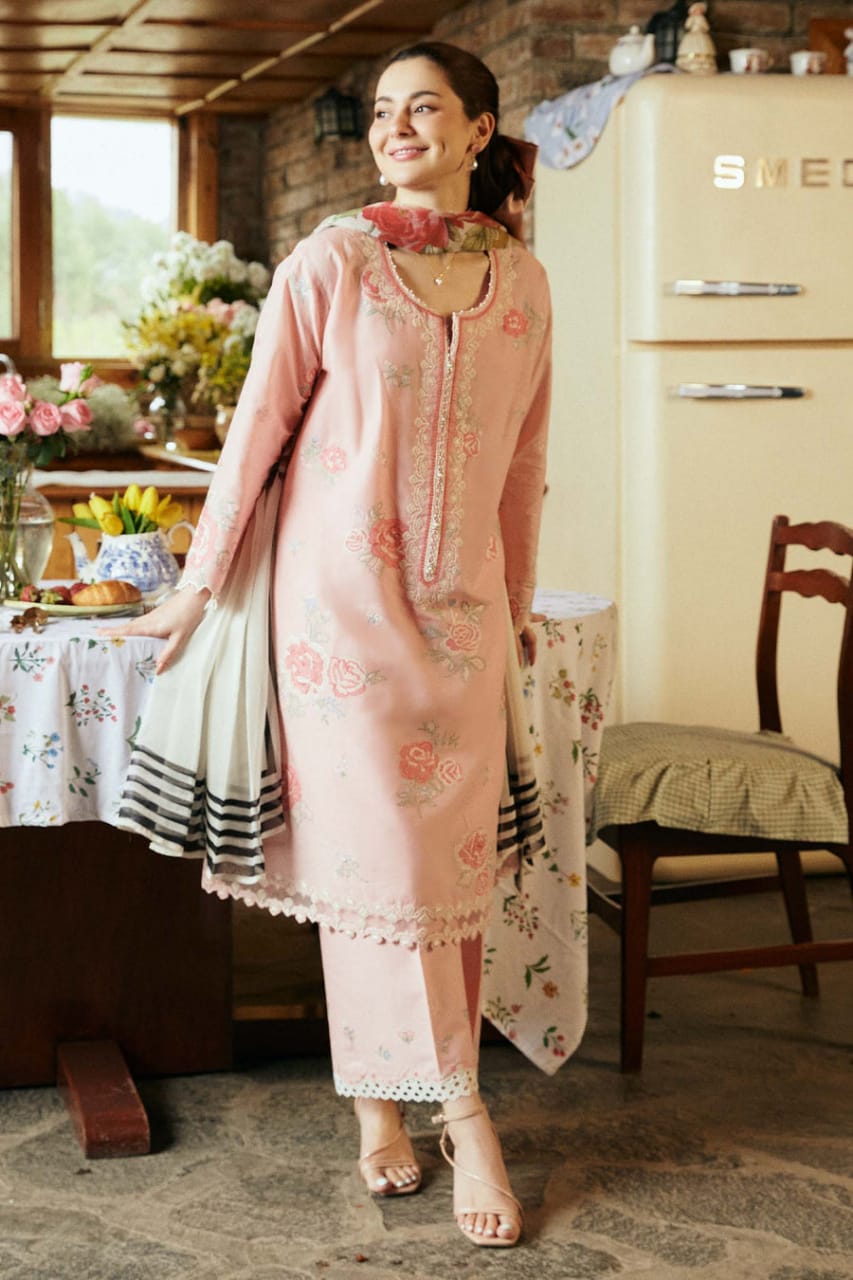 SR-ZS2620 Lawn Embroidered Suit 3pc With Silk Digital Printed Dupatta