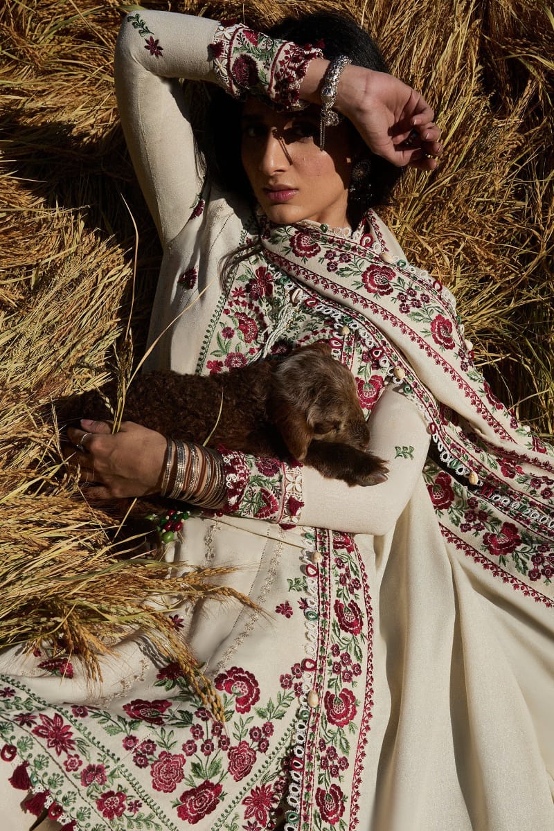 SR-AJ630 Unstitched Heavy Embroidered Dhanak Suit With Embroidered Dhanak Shawl