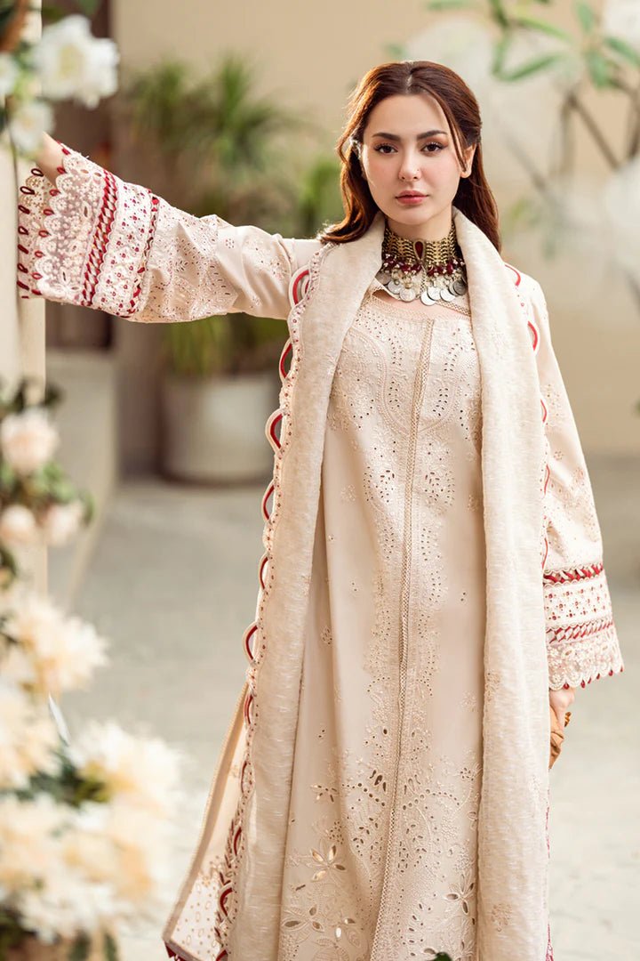 SR-QL2660 Lawn Unstitched ChikenKari 3pc Suit With Cotton Net Embroidered Dupatta