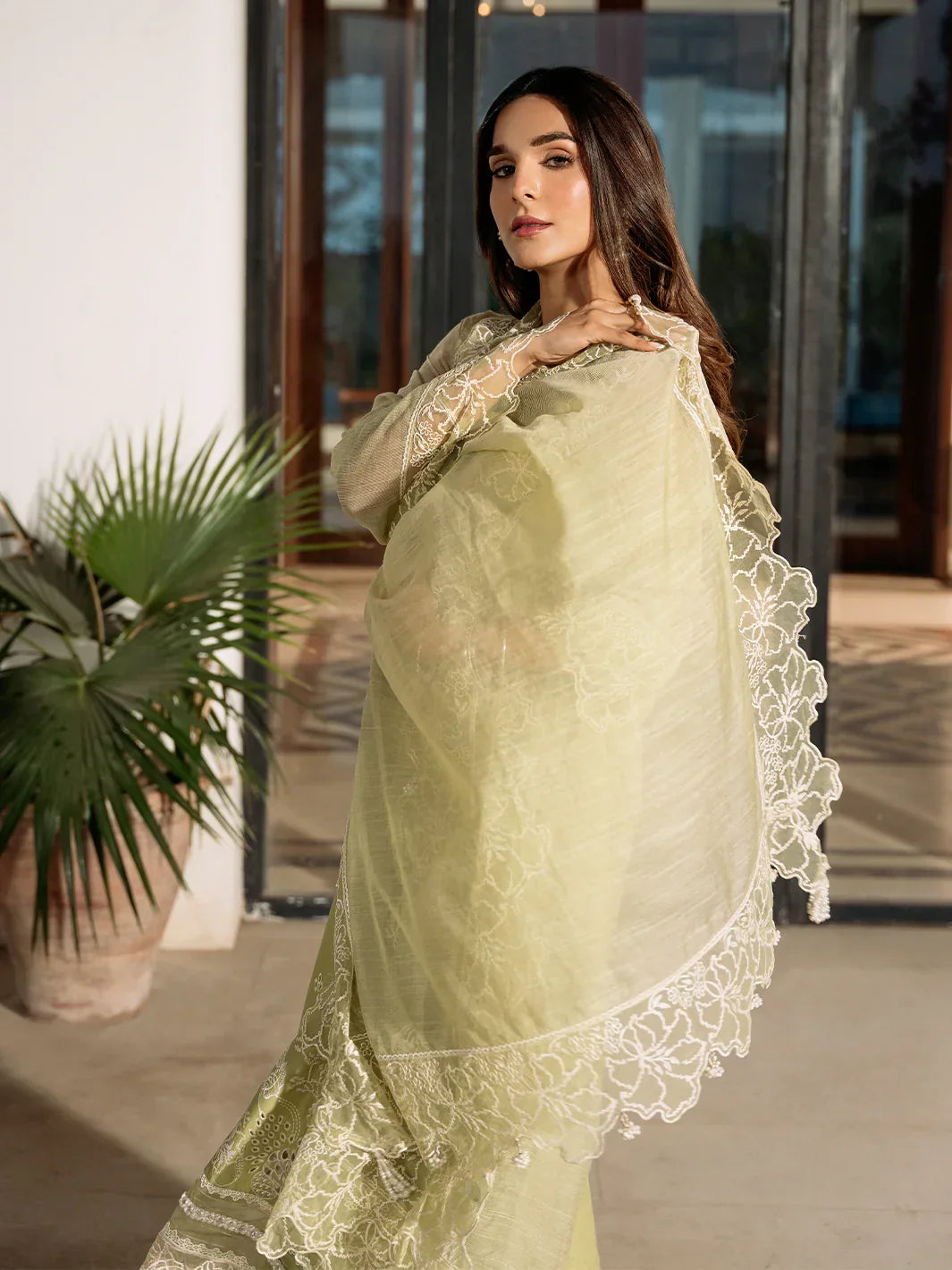 IZEL-3PC LAWN EMBROIDERED SHIRT WITH KHAADI NET EMBROIDERED DUPATTA AND TROUSER-BIC-4503