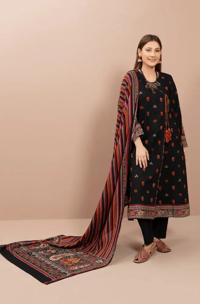 SR-KS725 Dhanak Embroidered Suit With Digital Printed Wool Shawl