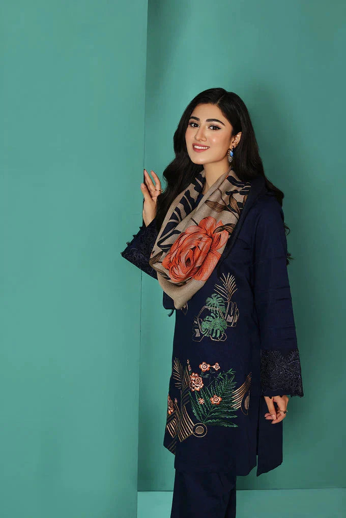 SR-NS195 Unstitched Fully Embroided Dhanak Suit With Wool Shawl