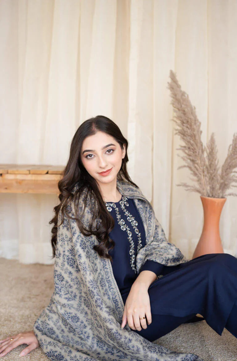 SR-MB830 Unstitched Fully Embroided Dhanak Suit With Wool Shawl
