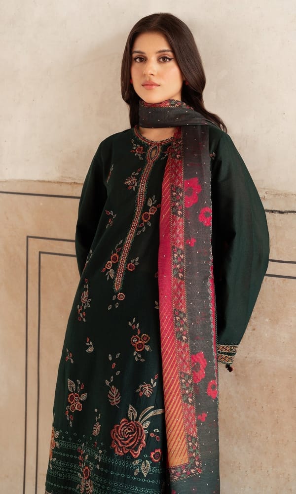 SR-JZ580 Dhanak Embroidered Suit With Digital Printed Woolen Shawl