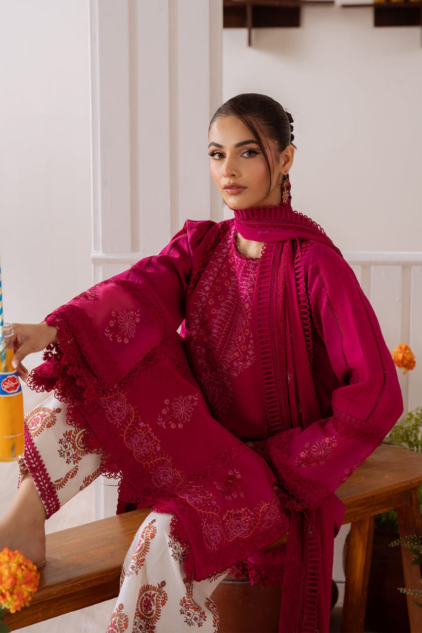 SR-CO514B Unstitched Embroidered Lawn Suit With Embroidered Cotton Net Dupatta