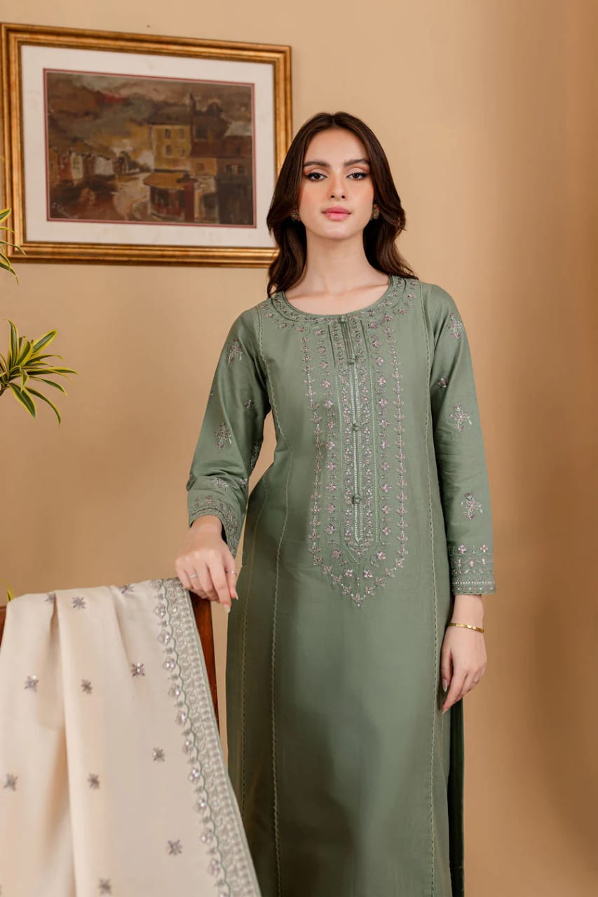 SR-RP600 Unstitched Heavy Embroidered Dhanak Suit With Embroidered Dhanak Shawl