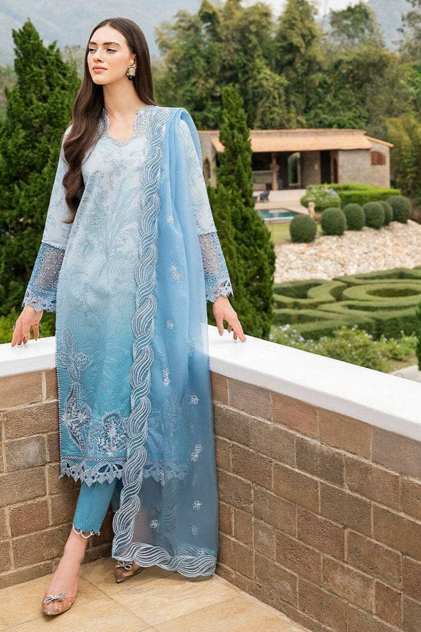 SR-MB510 Lawn Unstitched Embroidered 3pc Suit With Embroidered Organza Dupatta