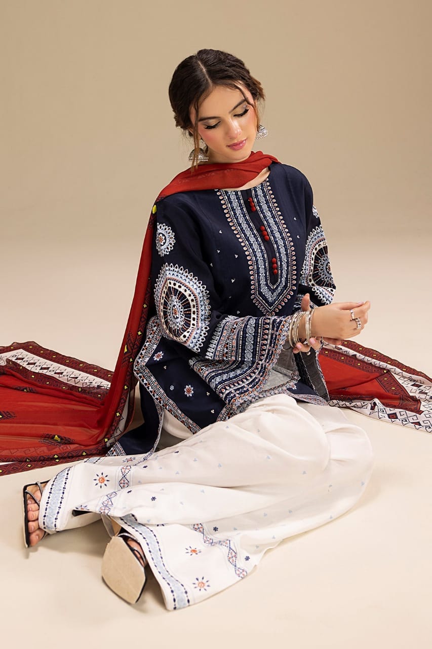 SR-RR610 Unstitched Heavy Embroidered Dhanak Suit With Digital Printed Monar Dupatta