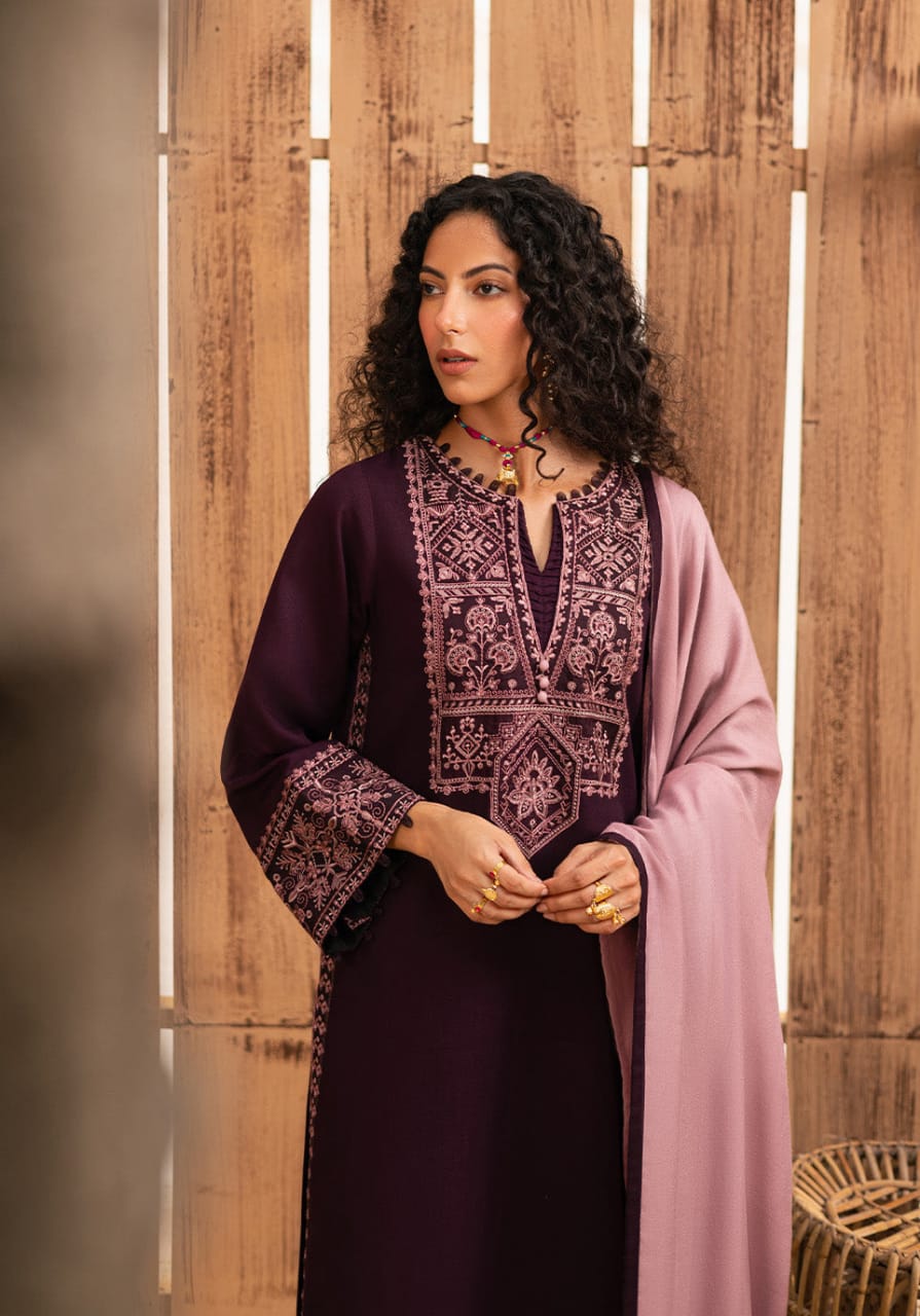 SR-RP605 Unstitched Embroidered Dhanak Suit With Embroidered Dhanak Shawl