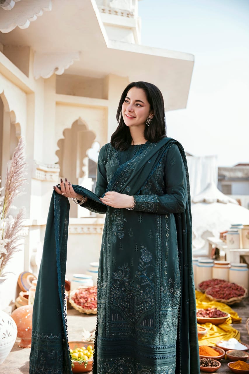 SR-MB935 Unstitched Fully Embroidered Dhanak Suit Embroidered Dhanak Shawl