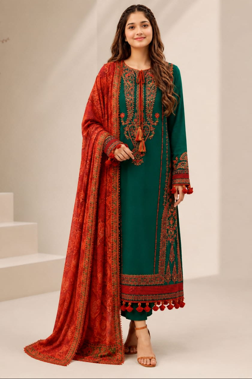 SR-MB525 Lawn Embroidered Suit With Digital Printed Lawn Dupatta
