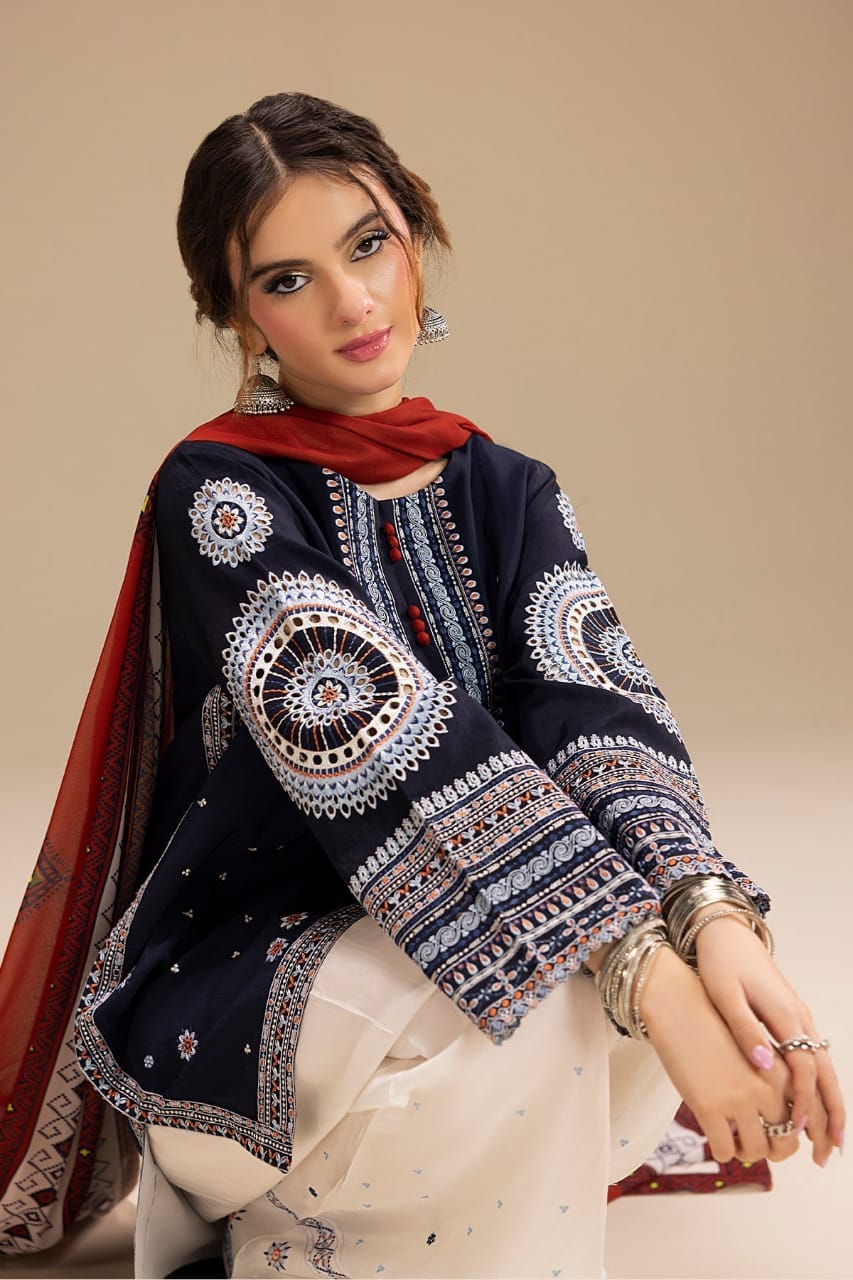SR-RR610 Unstitched Heavy Embroidered Dhanak Suit With Digital Printed Monar Dupatta
