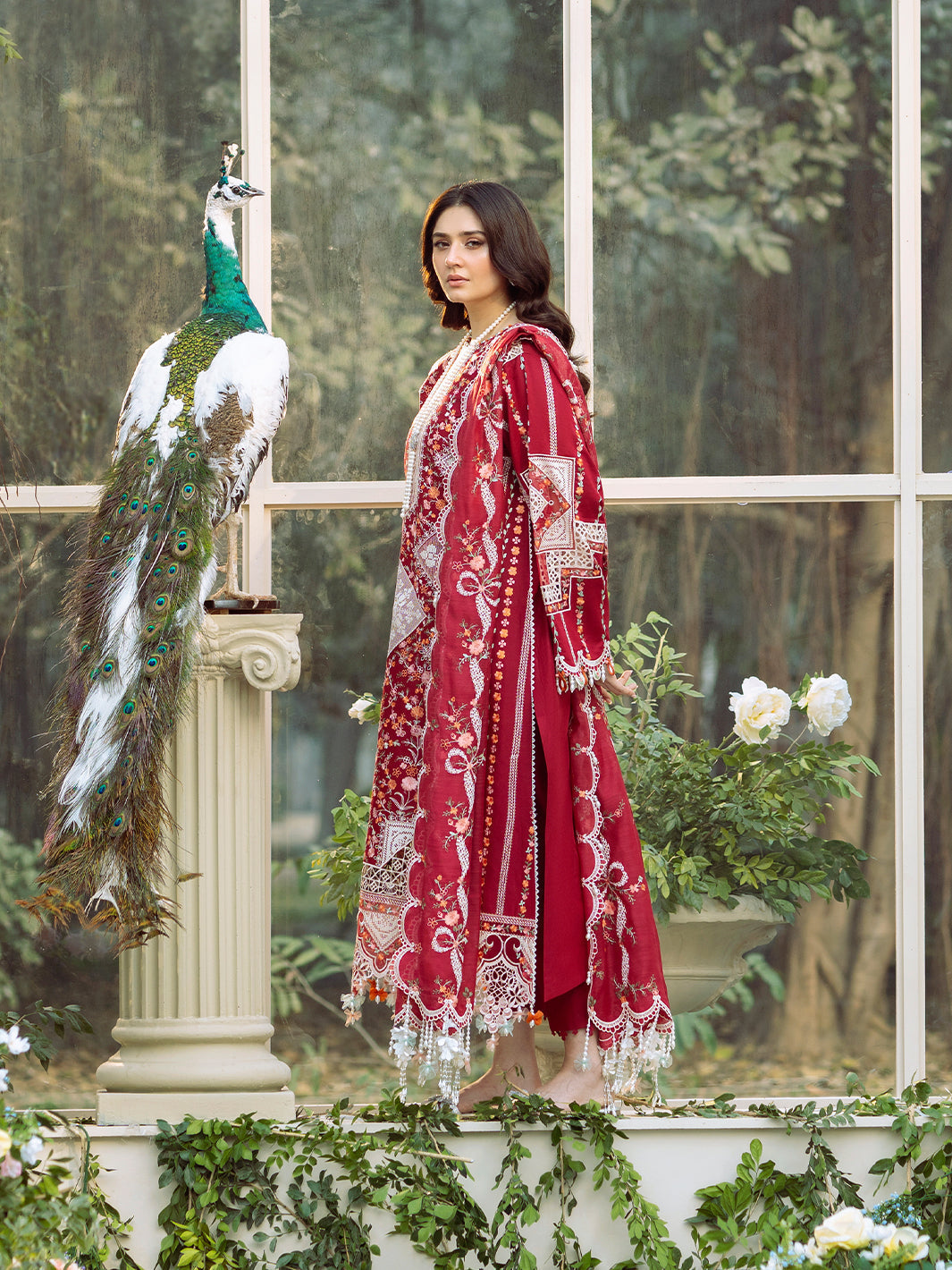 BIN ILYAS-3PC LAWN HEAVY EMBROIDERED SHIRT WITH KHADDI NET EMBROIDERED DUPATTA & LAWN TOUSER-BIC-4724