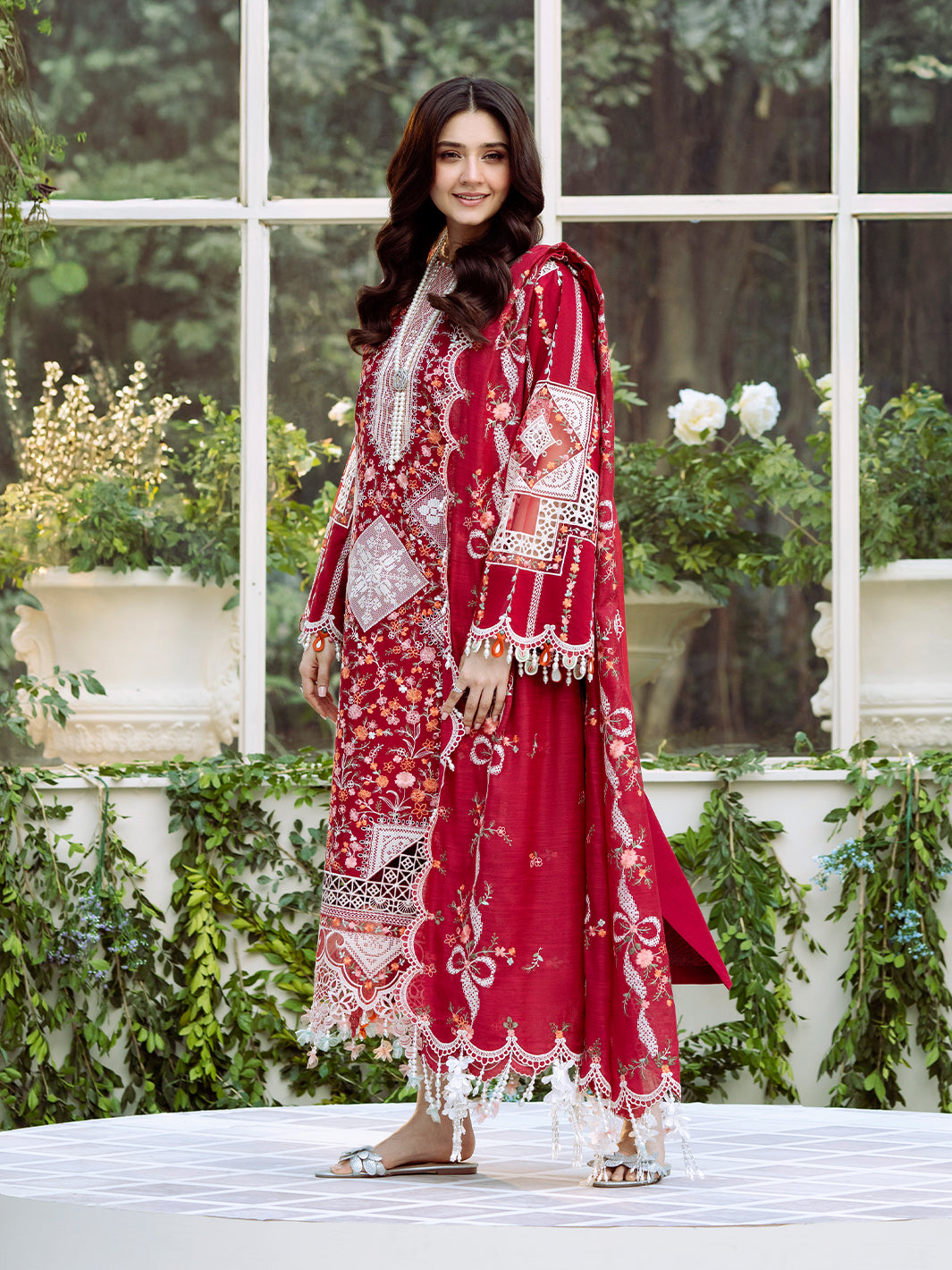 BIN ILYAS-3PC LAWN HEAVY EMBROIDERED SHIRT WITH KHADDI NET EMBROIDERED DUPATTA & LAWN TOUSER-BIC-4724