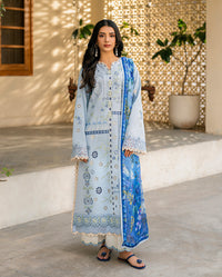 QALAMQAR-3PC LAWN EMBROIDERED SHIRT WITH CHIFFON PRINTED DUPATTA AND EMB TROUSER-BIC-4717