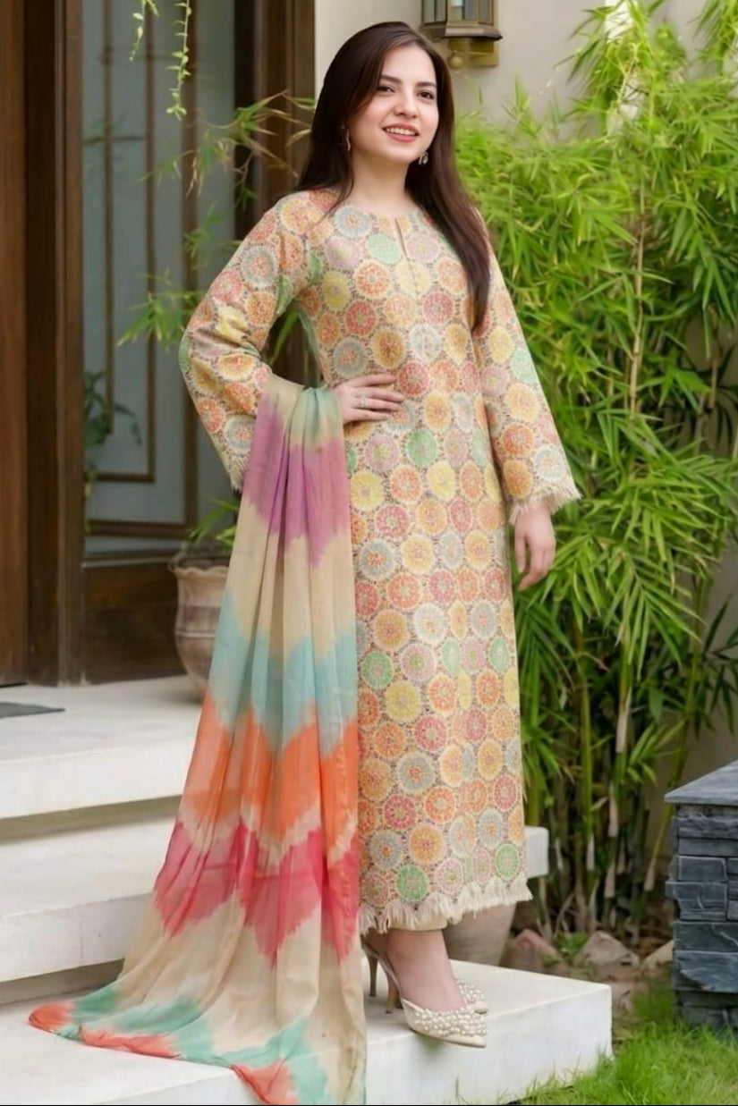 SR-BQ201 Digital Printed Lawn Suit 3pc With Monar Digital Printed Dupatta