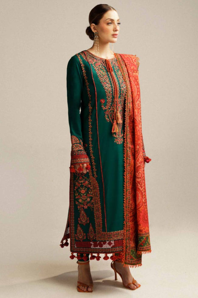SR-MB525 Dhanak Embroidered Suit With Digital Printed Woolen Shawl