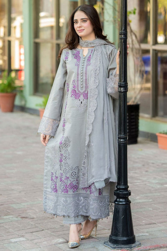 Chikenkari Embroidered Lawn Suit 3pc With Embroidered Bamber Chiffon Dupatta
