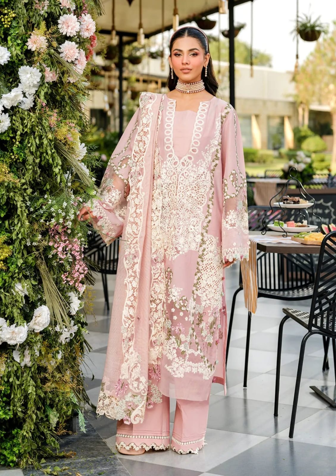 SR-EL2710 Lawn Unstitched Embroidered 3pc Suit With Cotton Net Embroidered Dupatta