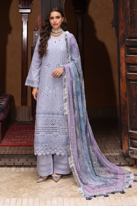 NUREH-3PC LAWN CHIKANKAARI EMBROIDERED SHIRT WITH CHIFFON PRINTED DUPATTA AND TRPUSER-BIC-4553