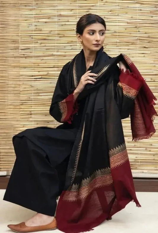 3Pc Unstitched Dhanak Suit with Printed Woolen Shawl