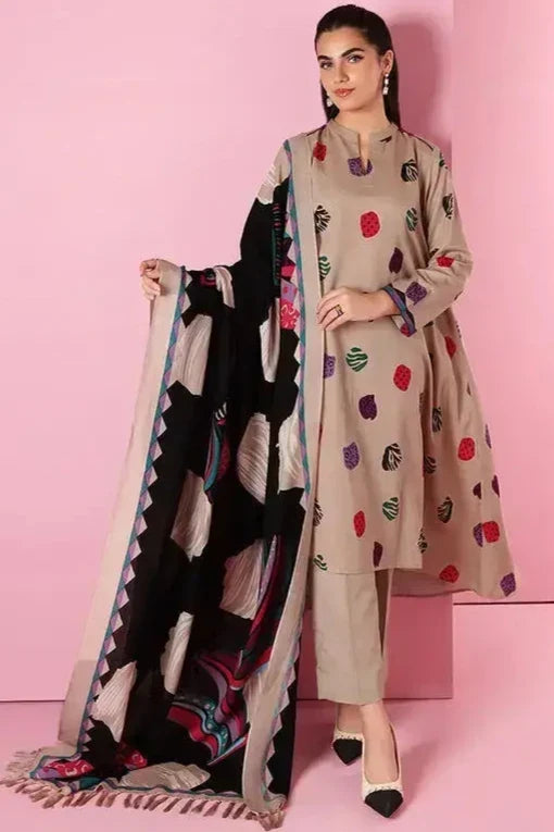 Unstitched Fully Embroided Dhanak Suit With Wool Shawl