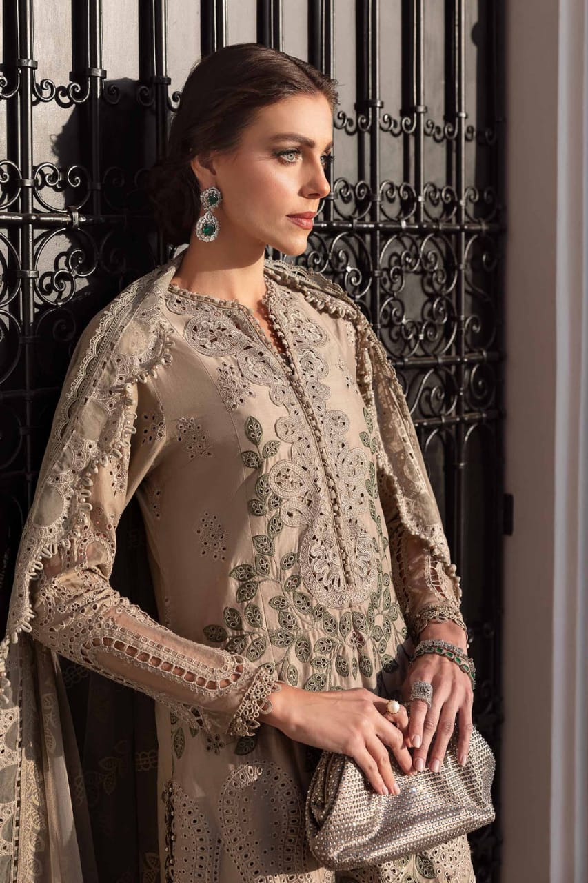 SR-MB2665 Lawn Unstitched Chiken Kari 3pc Suit With Organza Embroidered Dupatta