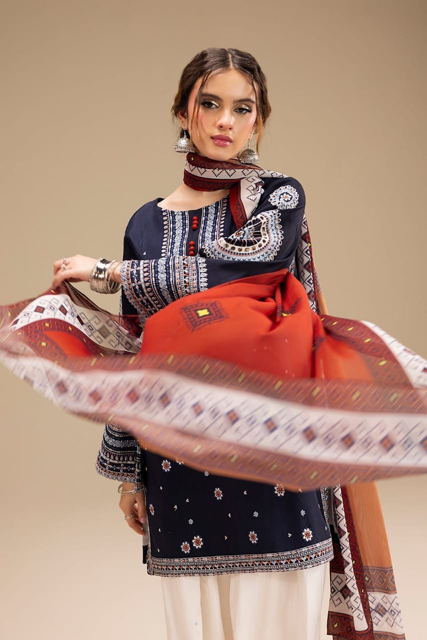 SR-RR610 Unstitched Heavy Embroidered Dhanak Suit With Digital Printed Monar Dupatta