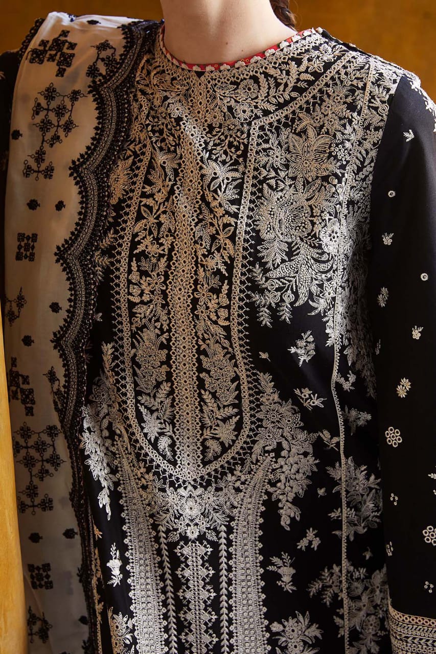 SR-MB2615 Lawn Unstitched 3pc Embroidered Suit With Embroidered Bamber Chiffon Dupatta