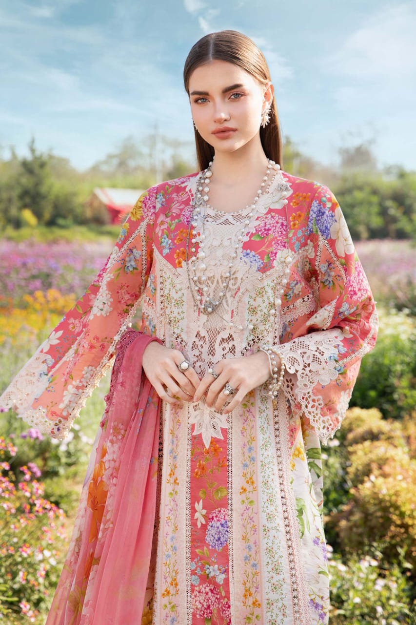 SR-MB468 Unstitched Digital Printed Lawn Suit 3pc With Voil Lawn Digital Printed Dupatta & Embroidered Patches