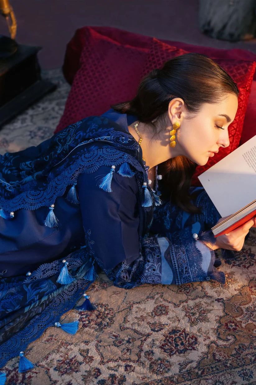 JADE-3PC LAWN CHIKANKARI EMBROIDERED SHIRT WITH CHIFFON PRINTED DUPATTA AND TROUSER -BIC-4602