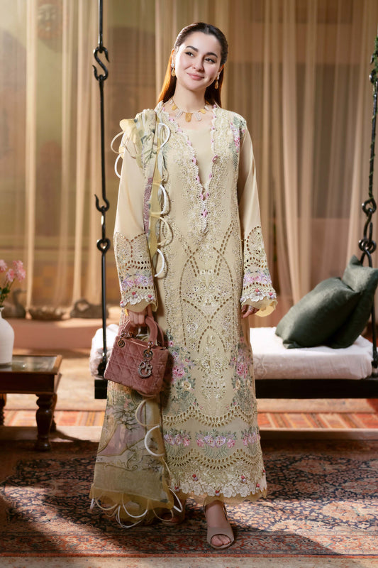 JADE-3PC LAWN CHIKANKARI EMB SHIRT WITH CHIFFON PRINTED DUPATTA AND TROUSER-BIC-4505