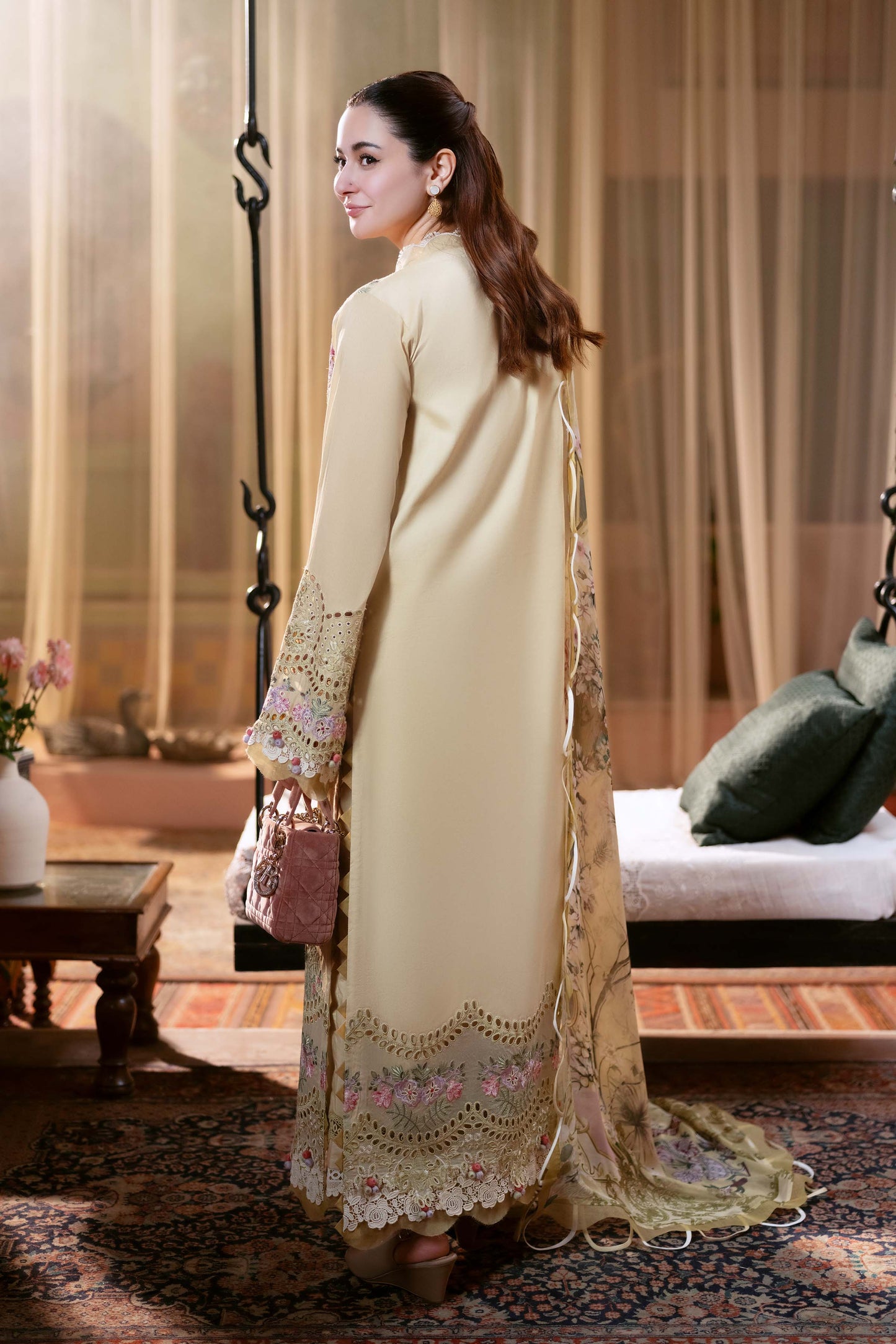 JADE-3PC LAWN CHIKANKARI EMB SHIRT WITH CHIFFON PRINTED DUPATTA AND TROUSER-BIC-4505