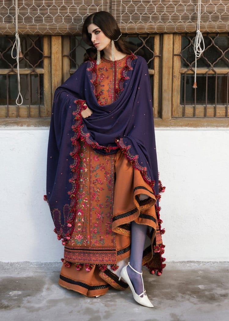 SR-MB610 Unstitched Heavy Embroidered Dhanak Suit With Embroidered Dhanak Shawl