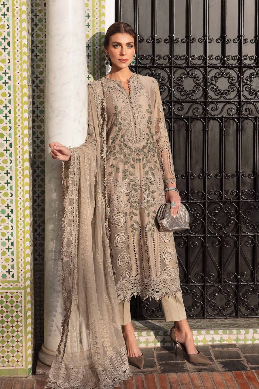 SR-MB2665 Lawn Unstitched Chiken Kari 3pc Suit With Organza Embroidered Dupatta