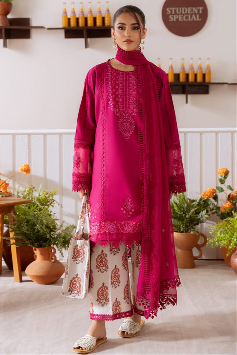 SR-CO514B Unstitched Embroidered Lawn Suit With Embroidered Cotton Net Dupatta