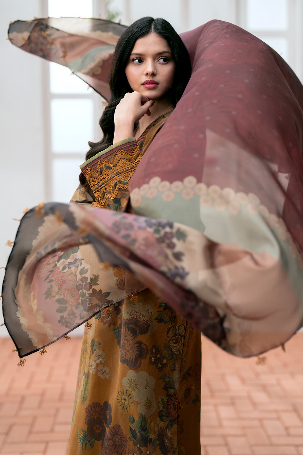 SR-BQ01 Digital Printed Lawn Suit 3pc with Lawn Digital Printed Dupatta & Embroidered Patches